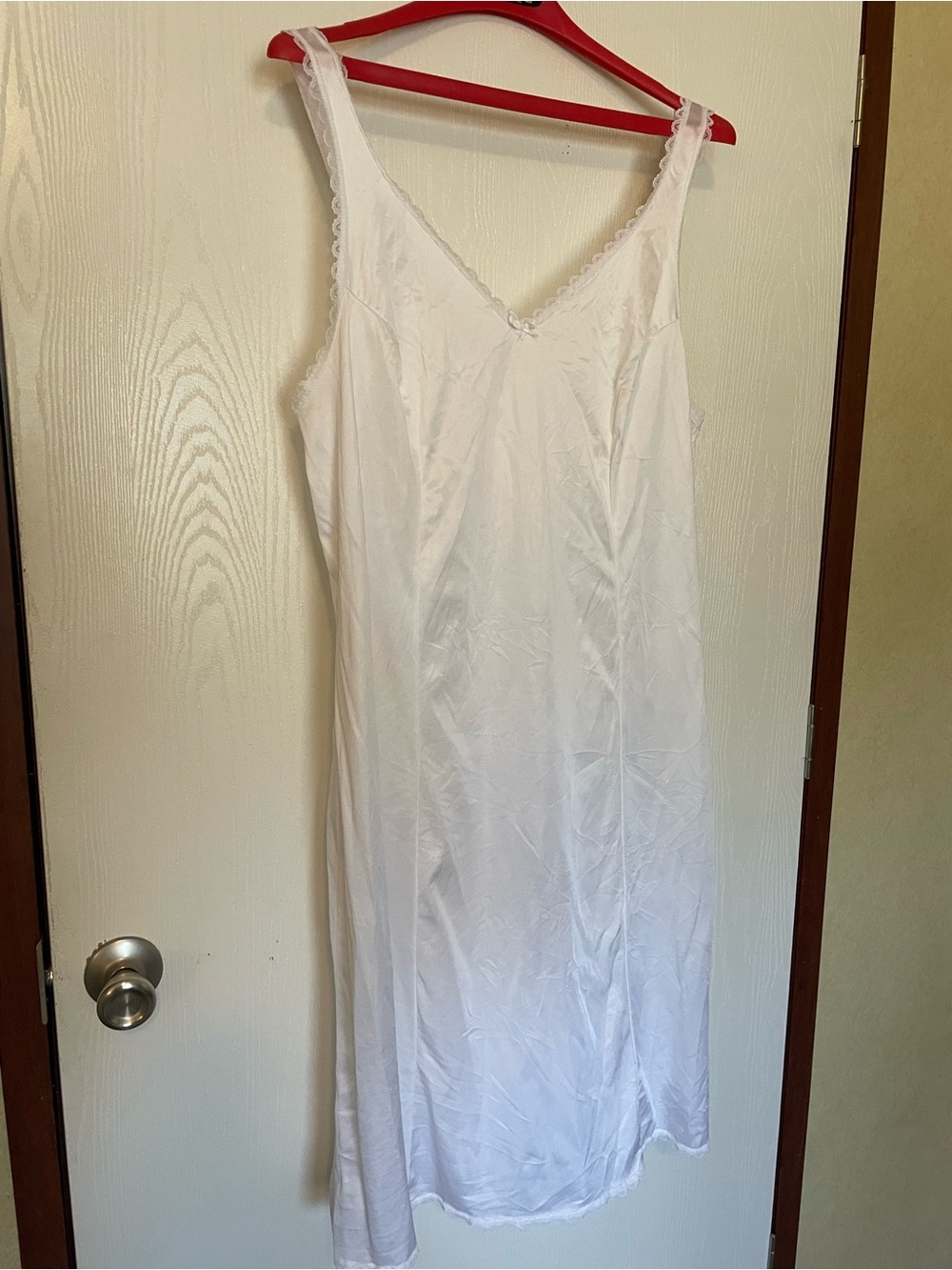 Vintage 70s Montgomery Ward Full Slip Dress White Nylon Lace Trim 42 XL Coquette